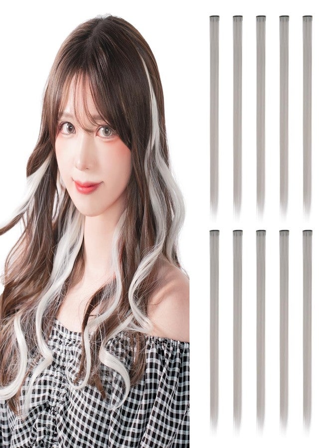 CLASSE(クラッセ) CLASSE 10Pcs Clip in colored hair extensions, 22inches colorful Party Highlights, Heat-resistant, Straight long, for Women Kids Girls, Perfect for Halloween Christmas Cosplay Gray - Image 1